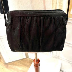 ANDE Vintage Black Cinched Leather Bag with Gold Hand Zipper Pull